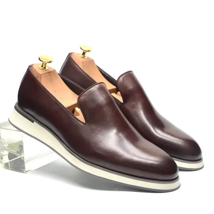 Chaussures mocassins classiques en cuir véritable pour hommes