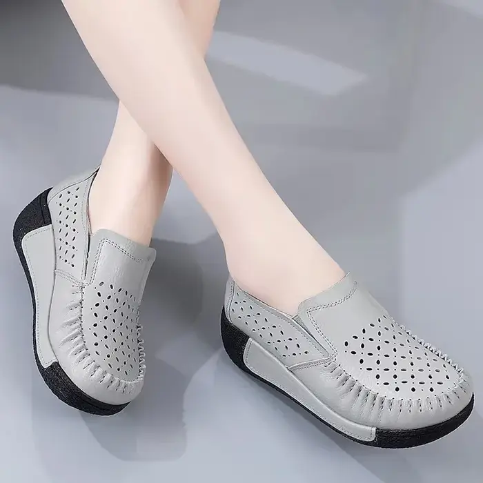 2025 plate-forme chaussures plates pour femmes sans lacet évider véritable cuir de vache Swing