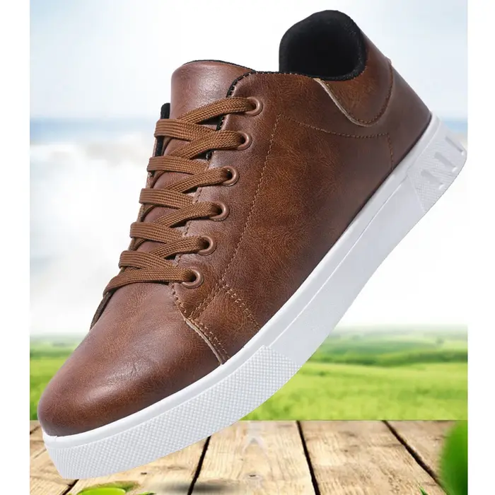 Chaussures de skateboard en cuir pour hommes 2026 – Baskets décontractées noires pour le sport et le tourisme