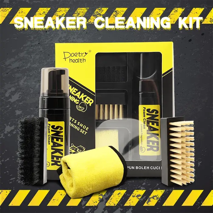 Kit de nettoyage à sec 150 ml pour chaussures blanches – Nettoyant moussant sans eau pour baskets avec brosse et