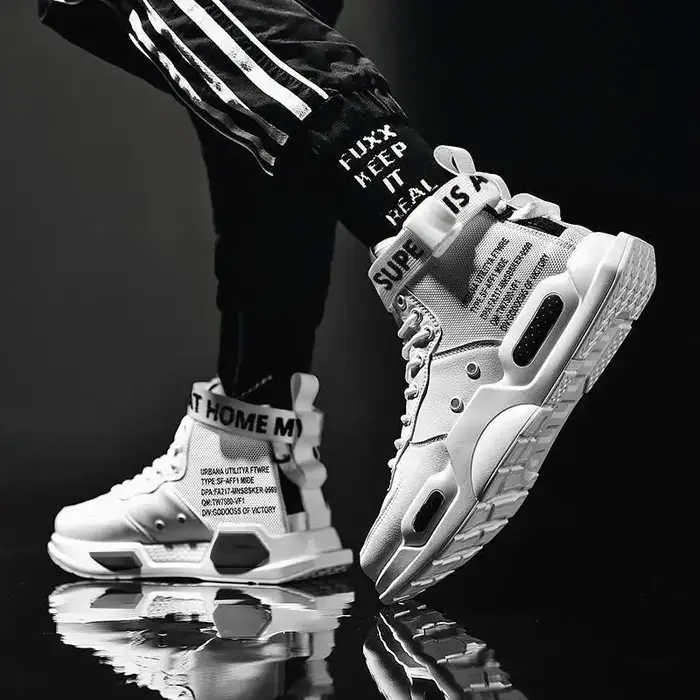 Baskets montantes en cuir pour hommes, chaussures tendance, confortables, décontractées, antidérapan