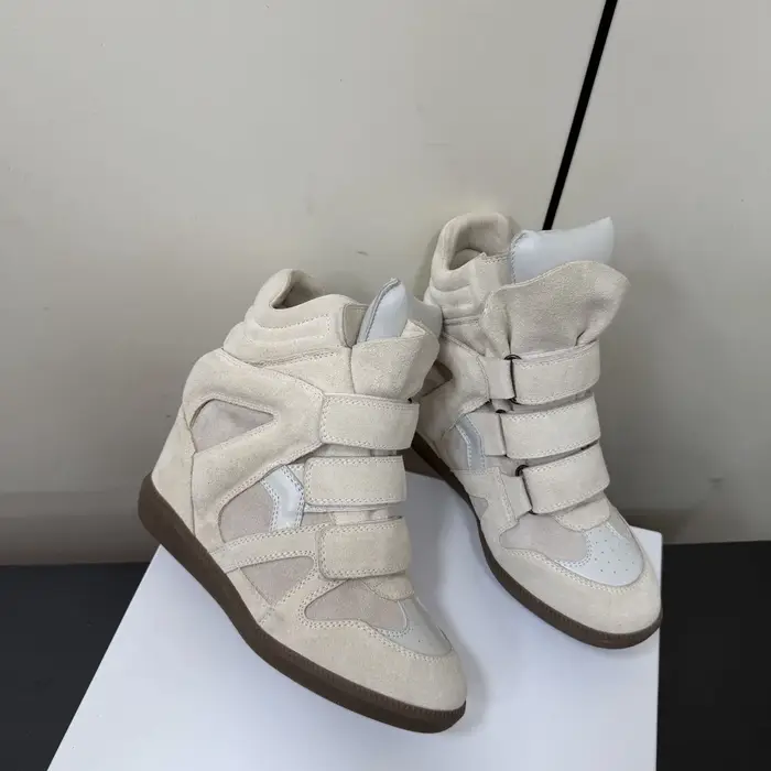 Baskets compensées en daim pour femme, montantes, à fermeture Velcro, avec talon compensé dissimulé