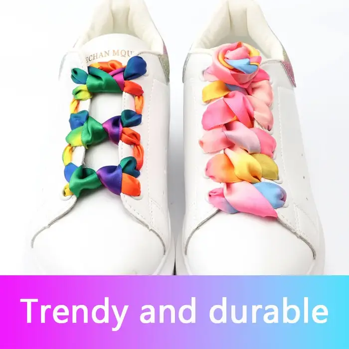 Ruban de soie plat lacets colorés bonbons dégradé Satin lacets bottes femmes baskets lacet arc-en-ci
