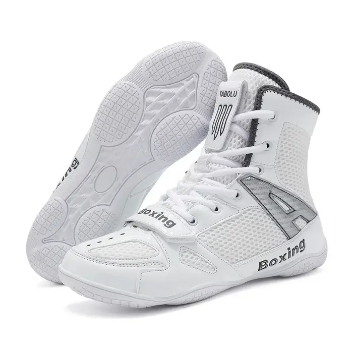 Chaussures de boxe K005 pour hommes, blanches, professionnelles, en mesh respirant, légères, pour la