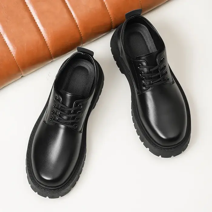 Chaussures à plateforme en cuir noir pour hommes, à lacets, semelle épaisse, chaussures décontractées formelles pour affaires, mariage, extérieur