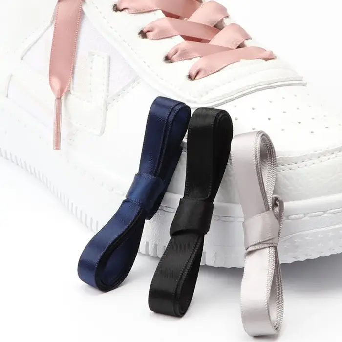 Lacets de chaussures en ruban de soie Satin lacets plats femmes baskets lacet bottes lacets pour cha