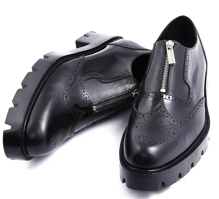 Chaussures brogues pour hommes, chaussures Oxford en cuir véritable avec fermeture éclair sur le dev