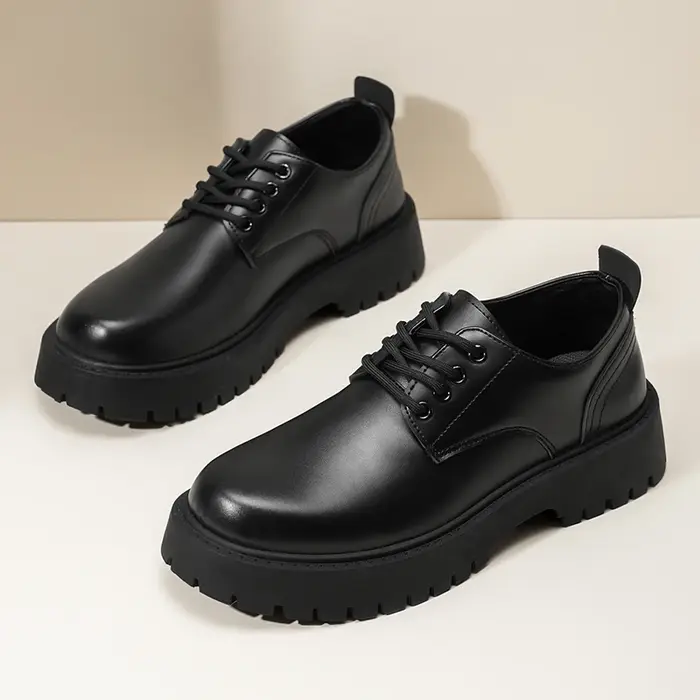 Chaussures à plateforme en cuir noir pour hommes, à lacets, semelle épaisse, chaussures décontractées formelles pour affaires, mariage, extérieur