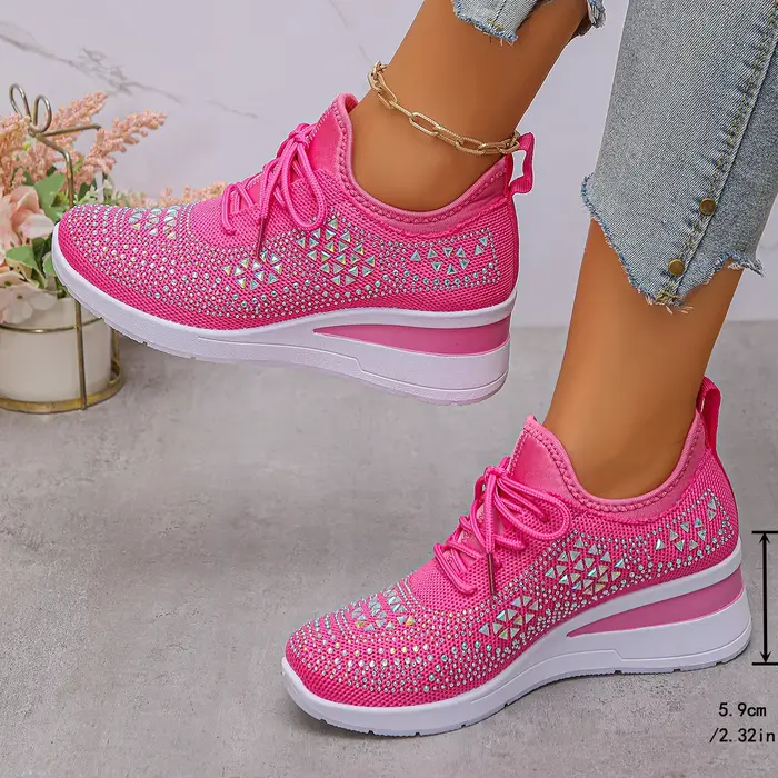 Baskets femme brillant strass coin respirant tricot antidérapant chaussures de marche