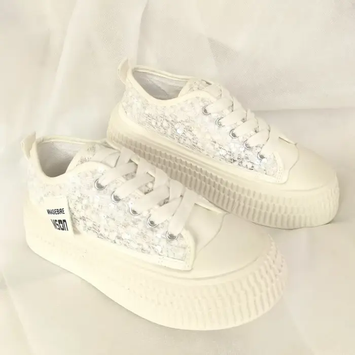 Nouveau Air Mesh blanc chaussures brillant paillettes femmes décontracté à semelles épaisses