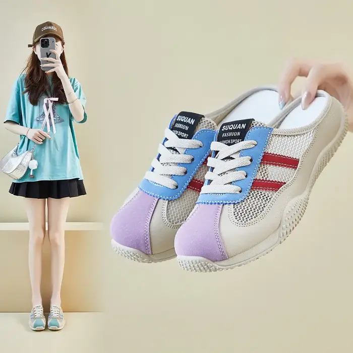 Chaussures plates pour femmes maille Patchwork femme à lacets Sneaker sans talon