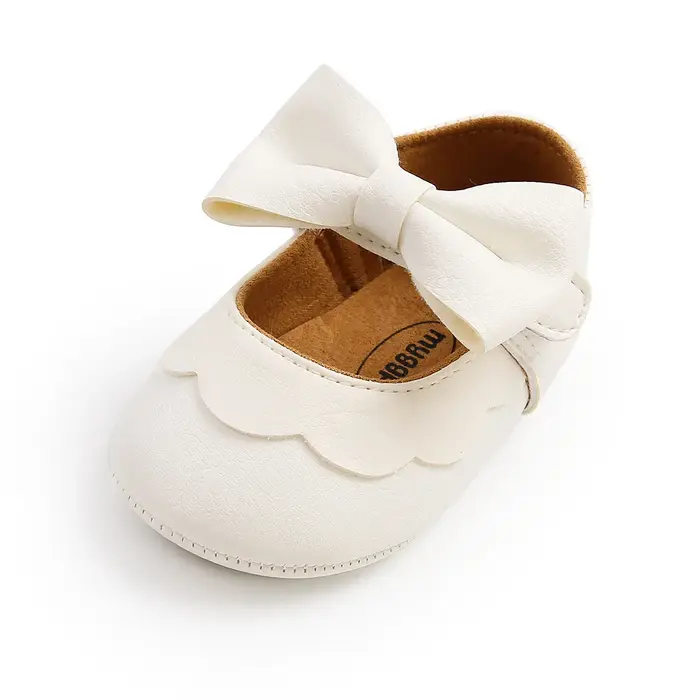 Chaussures de princesse en Pu pour bébé fille, semelle en caoutchouc, avec nœud, pour fête de mariag