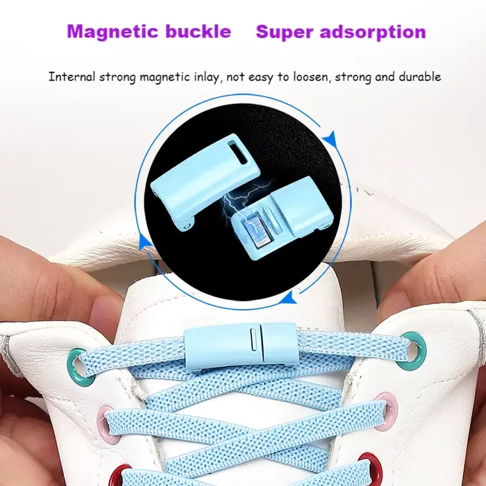 Lacets à fermeture magnétique multicolore sans attache pour chaussures de sport pour enfants et adul
