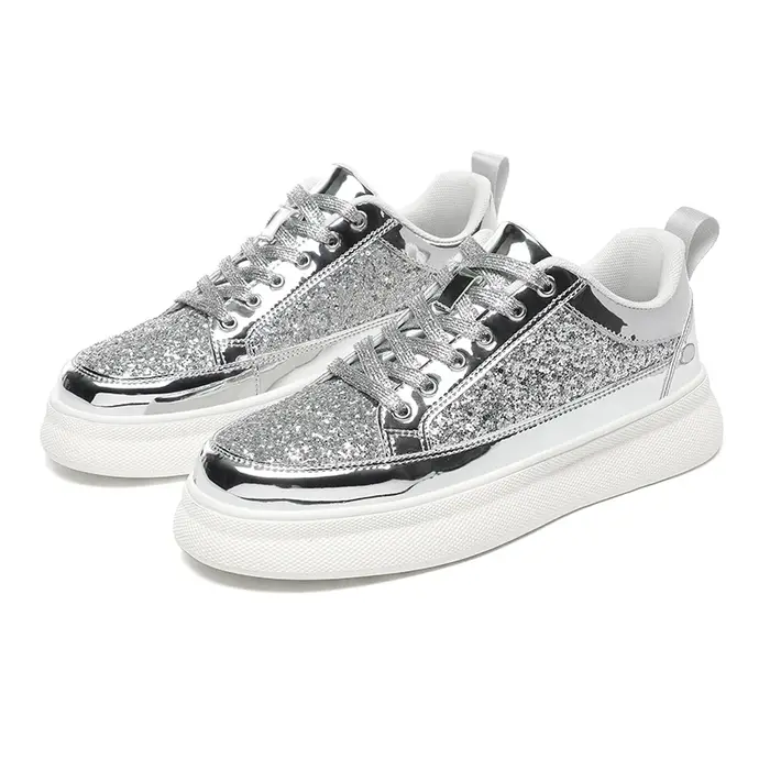 Baskets à paillettes argentées pour hommes, chaussures brillantes, baskets décontractées à plateform