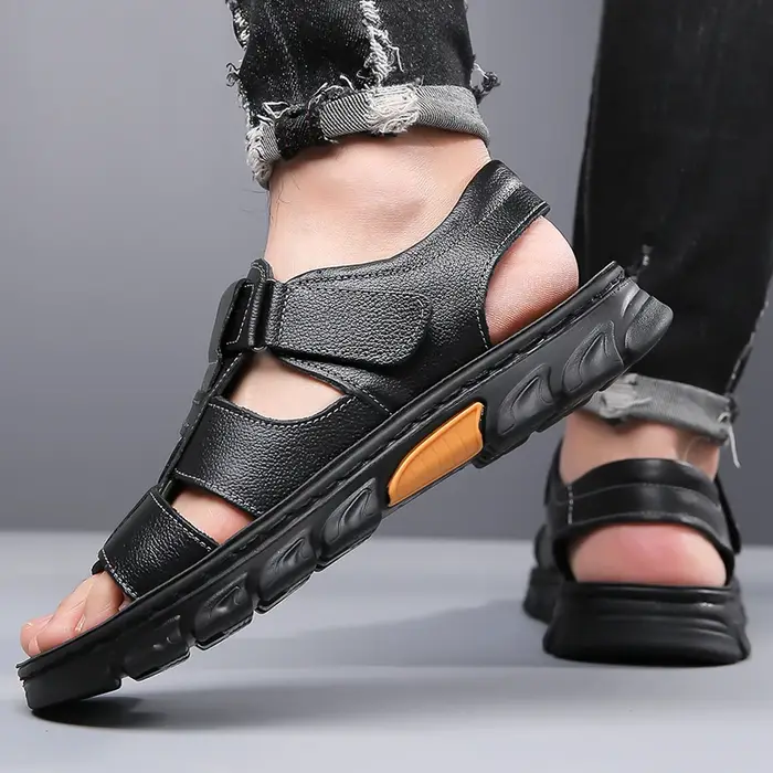 Sandales pour hommes, chaussures ajustables de couleur unie