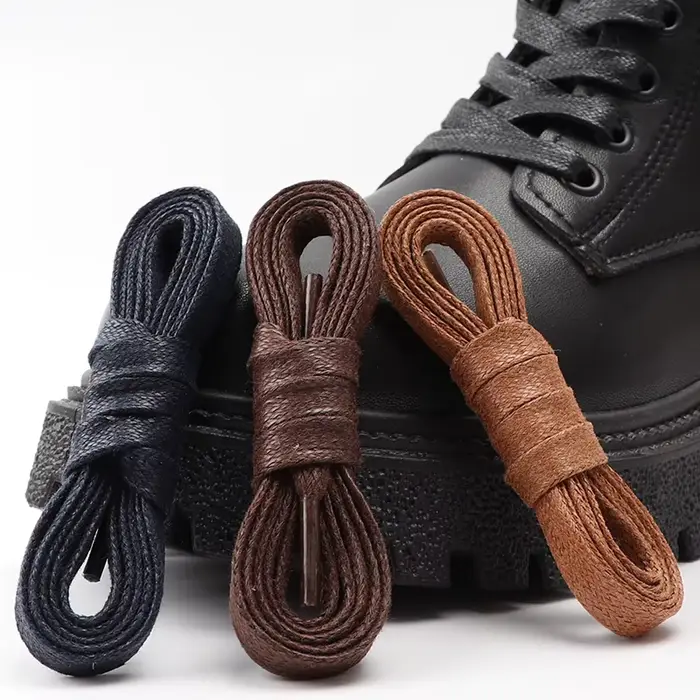 1 paire de lacets plats en coton ciré 0.8CM de largeur lacets de chaussures imperméables bottes unis