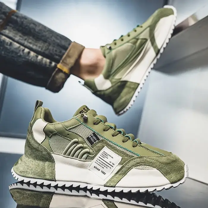 Baskets pour hommes printemps-été, chaussures décontractées rétro à plateforme épaisse, en maille patchwork, à lacets, pour la marche et la course.