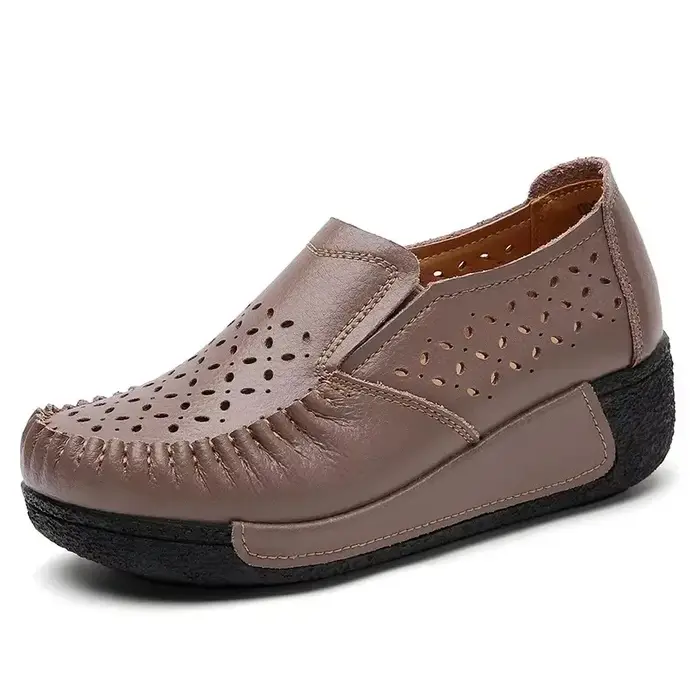 2025 plate-forme chaussures plates pour femmes sans lacet évider véritable cuir de vache Swing