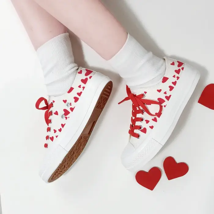 Amy et Michael Lovers baskets coeur doux peint à la main chaussures en toile mignon fille étudiants