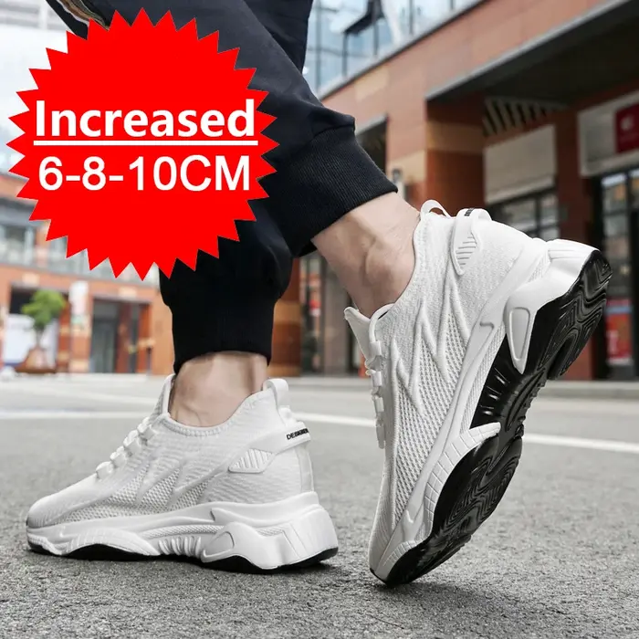 Baskets hommes chaussures d'ascenseur hauteur augmenter chaussures pour hommes semelle intérieure décontractée 10 cm 8 cm 6 cm talons en option mocassins plus grands sport masculin
