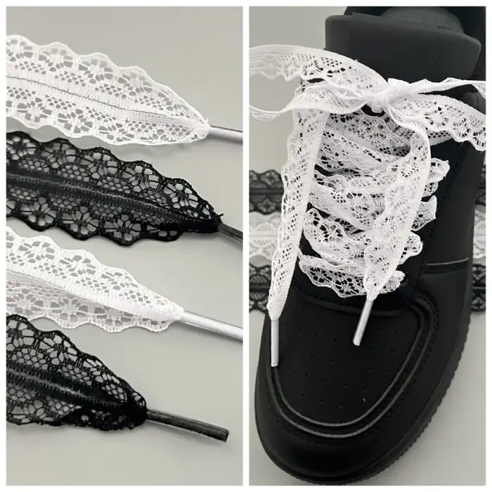 Lacets à lacets plats pour femmes, noirs et blancs, pour chaussures décontractées et baskets, accessoires de chaussures