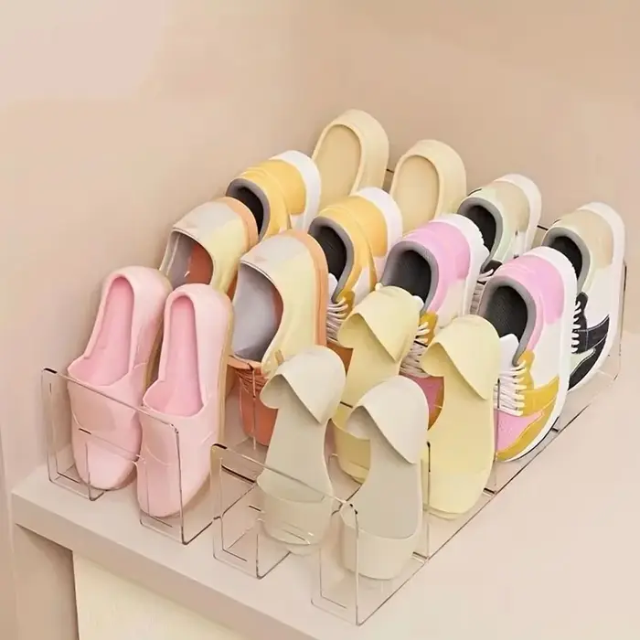 Range-chaussures vertical transparent en plastique à 4 compartiments grande capacité – Organisateur de chaussures autoportant pour un gain de place