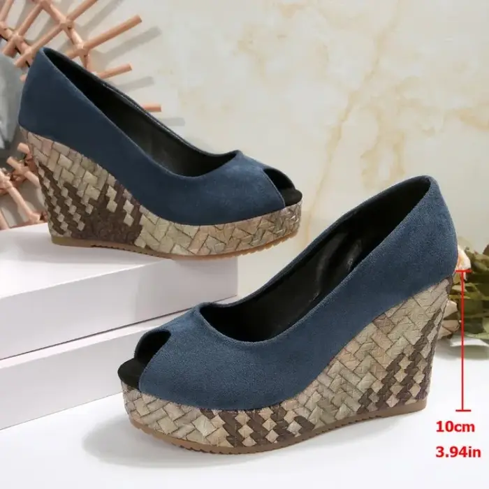 LIHUAMAO daim compensées femmes talons hauts peep toe chaussures plate-forme pompes
