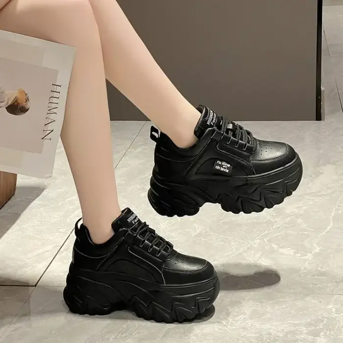 Baskets à plateforme en cuir PU pour femmes