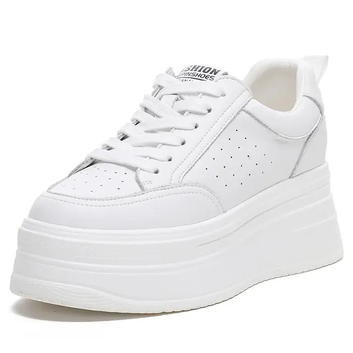 2025 8cm en cuir véritable femmes chaussures décontractées grosses baskets plate-forme compensée talon caché