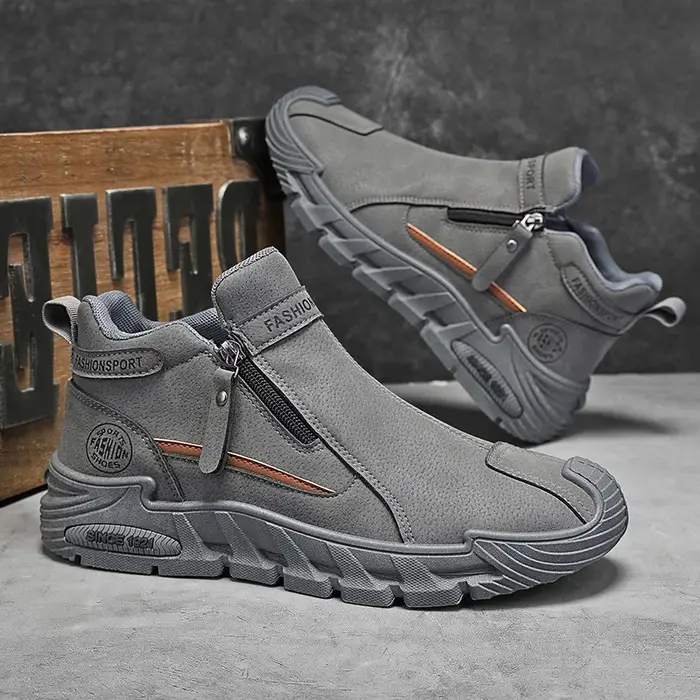 Sneakers à fermeture éclair pour hommes, à tige haute |   Bottes de travail décontractées antidérapa