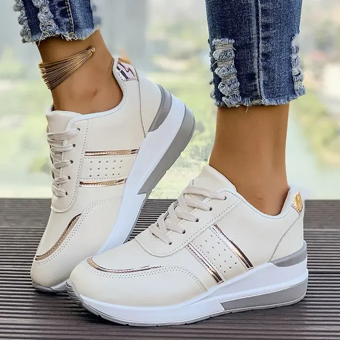 Baskets à Semelles Compensées Blanches Antidérapantes pour Femme, Chaussures de dehors Confortables,