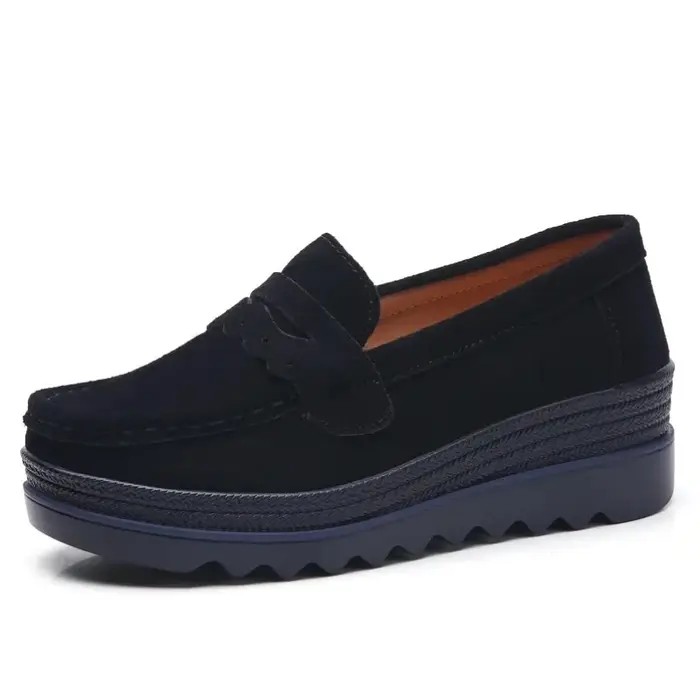 2025 grande taille chaussures pour femmes mocassins en cuir suédé muffin semelle semelle épaisse augmenter décontracté femmes unique chaussure couvre pied