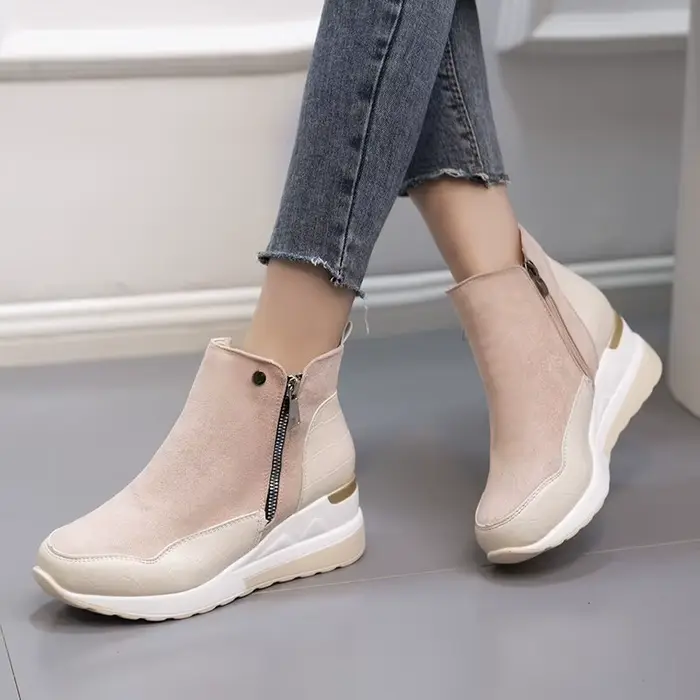Nouvelles femmes bottines coton chaussures bottes de neige compensées mode automne hiver fermeture éclair chaud en peluche solide plates-formes coréen décontracté court