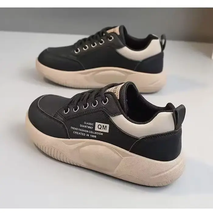 Baskets plateforme color block pour femmes, chaussures décontractées respirantes en cuir à lacets po