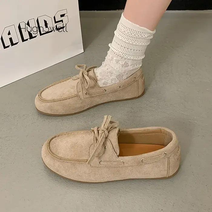 Chaussures bateau à enfiler en cuir suédé pour femme