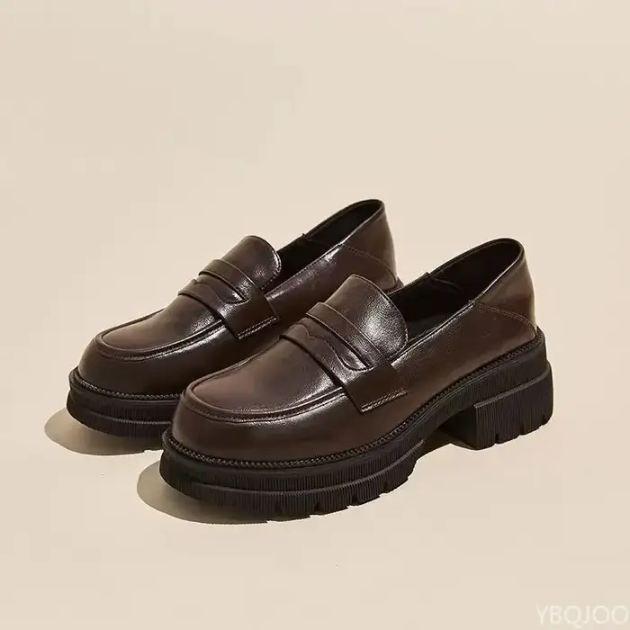 Chaussures en cuir décontractées pour femmes, escarpins à semelles épaisses, couleur unie, mocassins