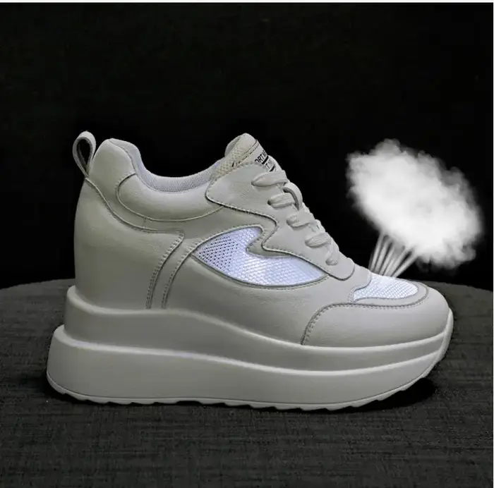 10CM talons chaussures à semelles compensées respirant hauteur augmentée Sneaker femme femmes plate-forme formateurs en cuir véritable automne hiver baskets