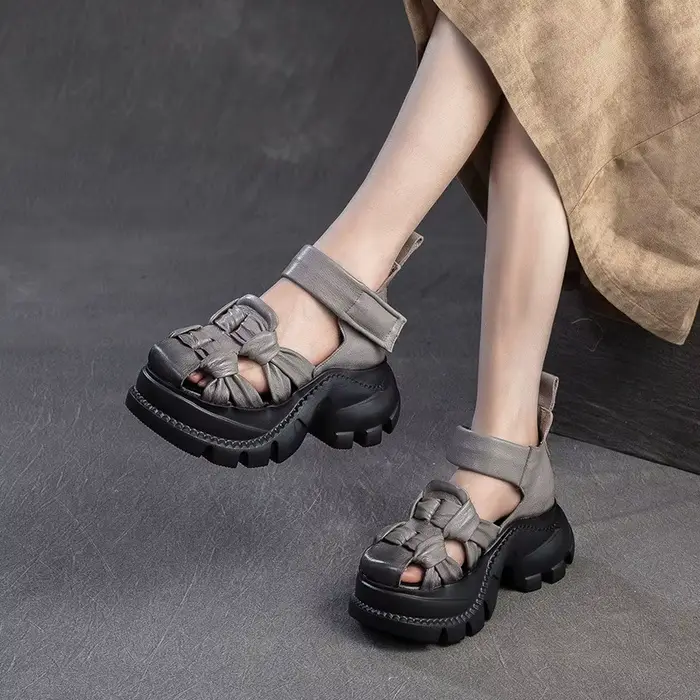 CKTINOO 2026 Nouvelles sandales d'été en cuir véritable à plateforme