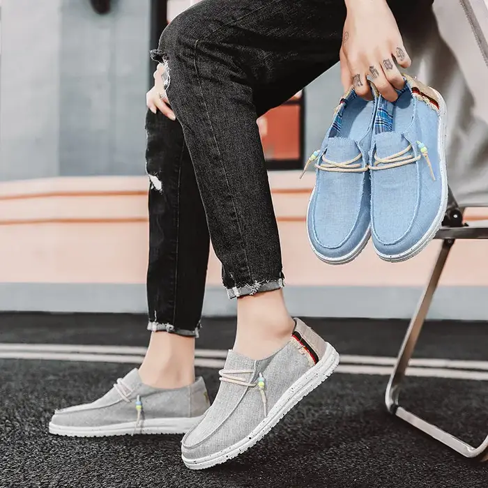 Printemps été bleu hommes chaussures bateau décontractées léger sans lacet