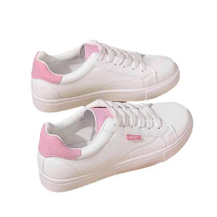 Chaussures blanches femmes printemps automne fond plat en cuir baskets décontracté à lacets étudiants collège Style