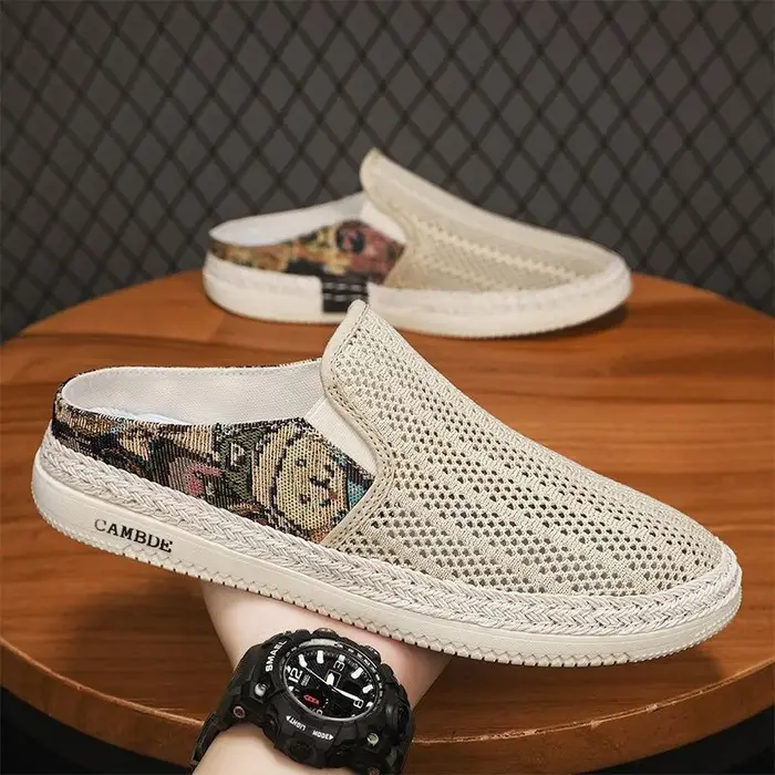 Chaussures pour hommes en maille, demi-chaussons tendance, décontractées, à bout rond, légères, resp