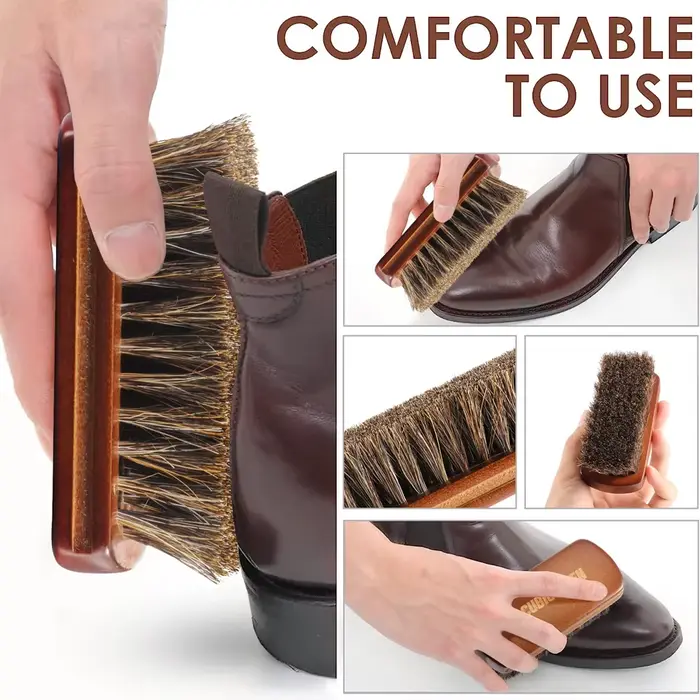 Cubicseven-Brosse à chaussures en crin de cheval, brosse à livres en cuir poli naturel, conception c