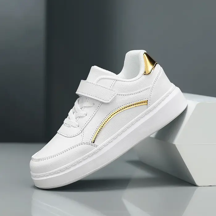 Baskets blanches en cuir PU pour enfants