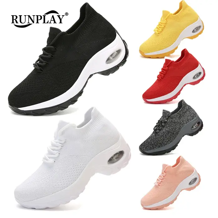 Baskets de course légères pour femmes, chaussures de sport respirantes, coussin d'air, tissage volant, marche en plein air, jogging, loisirs