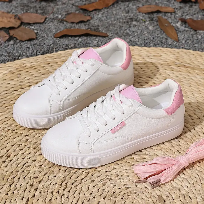 Chaussures blanches femmes printemps automne fond plat en cuir baskets décontracté à lacets étudiants collège Style