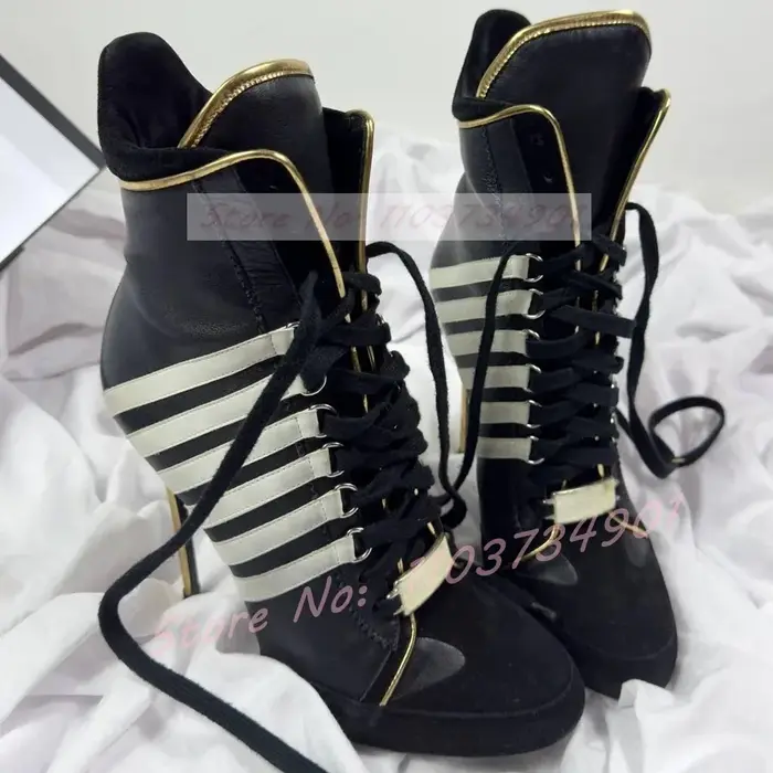 Baskets montantes blanches à talons hauts pour femmes