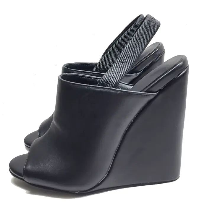 Sandales compensées noires pour femmes, à bout ouvert, à bride arrière, confortables, décontractées,