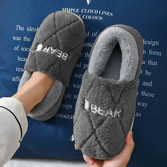 Pantoufles en fourrure pour hommes et femmes, chaussures en coton non ald, toboggans confortables, cheville en peluche, semelle souple, chaud, intérieur, maison, hiver, mode