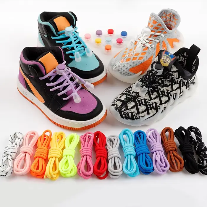 Pas de cravate lacet élastique rond verrouillage lacets baskets pour enfants lacets sans cravates en
