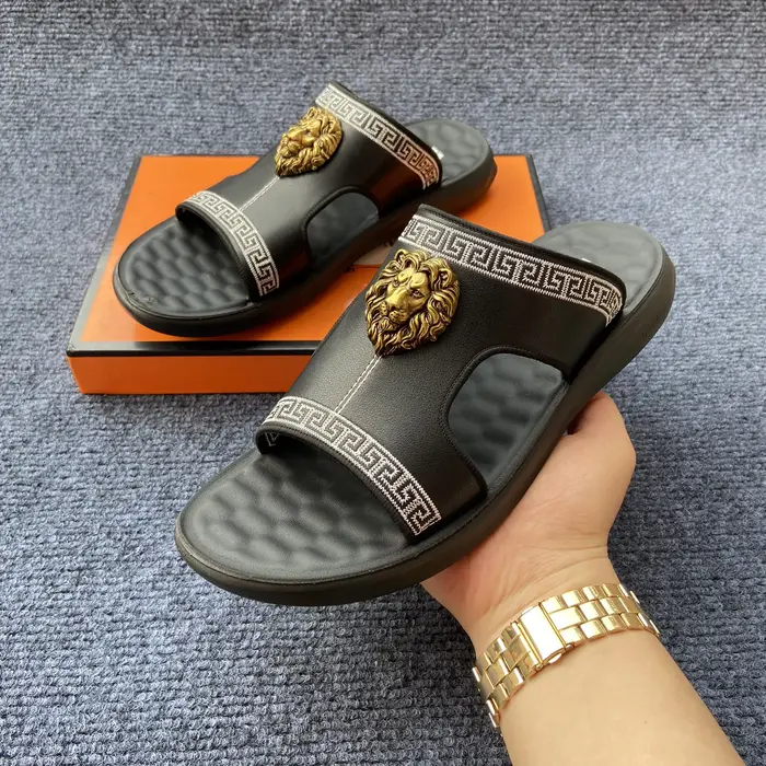 Sandales noires de marque Lion Head, design original, pour homme, utilisables en intérieur et en ext